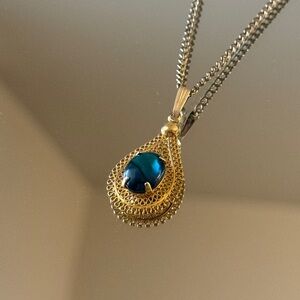 Necklace Gold and Blue Teardrop Pendant